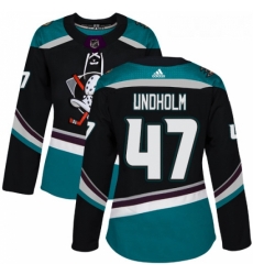 Womens Adidas Anaheim Ducks 47 Hampus Lindholm Authentic Black Teal Third NHL Jersey 