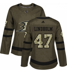 Womens Adidas Anaheim Ducks 47 Hampus Lindholm Authentic Green Salute to Service NHL Jersey 