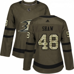 Womens Adidas Anaheim Ducks 48 Logan Shaw Authentic Green Salute to Service NHL Jersey 