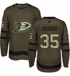 Youth Adidas Anaheim Ducks 35 Jean Sebastien Giguere Authentic Green Salute to Service NHL Jersey 