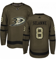 Youth Adidas Anaheim Ducks 8 Teemu Selanne Authentic Green Salute to Service NHL Jersey 