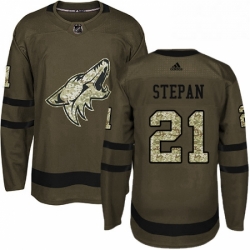 Mens Adidas Arizona Coyotes 21 Derek Stepan Authentic Green Salute to Service NHL Jersey 