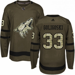 Mens Adidas Arizona Coyotes 33 Alex Goligoski Authentic Green Salute to Service NHL Jersey 