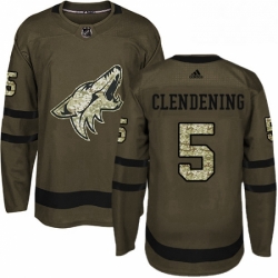 Mens Adidas Arizona Coyotes 5 Adam Clendening Premier Green Salute to Service NHL Jersey 