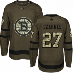 Mens Adidas Boston Bruins 27 Austin Czarnik Authentic Green Salute to Service NHL Jersey 