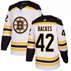 Mens Adidas Boston Bruins 42 David Backes Authentic White Away NHL Jersey 