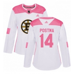 Womens Adidas Boston Bruins 14 Paul Postma Authentic WhitePink Fashion NHL Jersey 