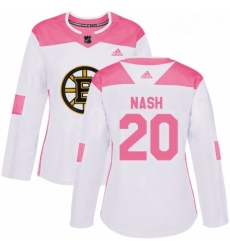 Womens Adidas Boston Bruins 20 Riley Nash Authentic WhitePink Fashion NHL Jersey 