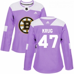 Womens Adidas Boston Bruins 47 Torey Krug Authentic Purple Fights Cancer Practice NHL Jersey 