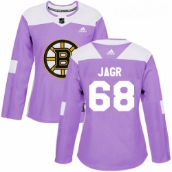 Womens Adidas Boston Bruins 68 Jaromir Jagr Authentic Purple Fights Cancer Practice NHL Jersey 