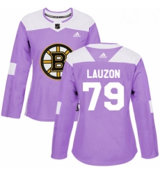 Womens Adidas Boston Bruins 79 Jeremy Lauzon Authentic Purple Fights Cancer Practice NHL Jersey 