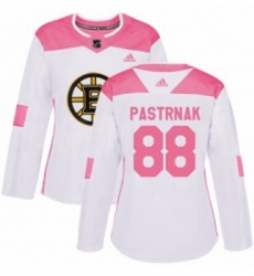 Womens Adidas Boston Bruins 88 David Pastrnak Authentic WhitePink Fashion NHL Jersey 