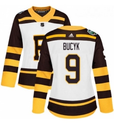 Womens Adidas Boston Bruins 9 Johnny Bucyk Authentic White 2019 Winter Classic NHL Jersey 