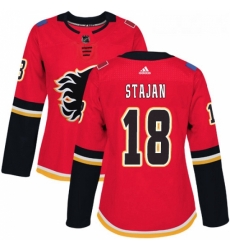 Womens Adidas Calgary Flames 18 Matt Stajan Premier Red Home NHL Jersey 