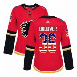 Womens Adidas Calgary Flames 36 Troy Brouwer Authentic Red USA Flag Fashion NHL Jersey 