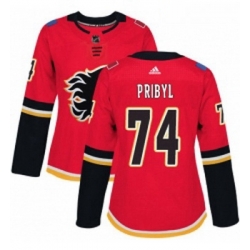 Womens Adidas Calgary Flames 74 Daniel Pribyl Authentic Red Home NHL Jersey 