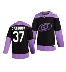 Hurricanes 37 Andrei Svechnikov Black Purple Hockey Fights Cancer Adidas Jersey