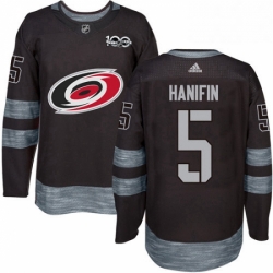 Mens Adidas Carolina Hurricanes 5 Noah Hanifin Authentic Black 1917 2017 100th Anniversary NHL Jersey 