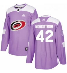 Youth Adidas Carolina Hurricanes 42 Joakim Nordstrom Authentic Purple Fights Cancer Practice NHL Jersey 