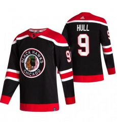 Men Chicago Blackhawks 9 Bobby Hull Black Adidas 2020 21 Reverse Retro Alternate NHL Jersey