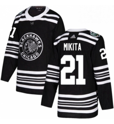 Mens Adidas Chicago Blackhawks 21 Stan Mikita Authentic Black 2019 Winter Classic NHL Jersey 