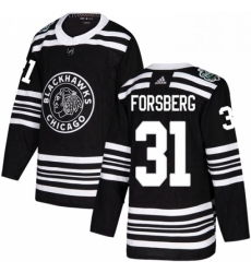 Mens Adidas Chicago Blackhawks 31 Anton Forsberg Authentic Black 2019 Winter Classic NHL Jersey 