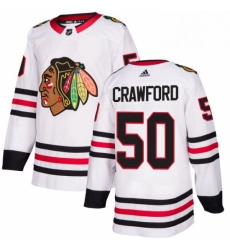 Mens Adidas Chicago Blackhawks 50 Corey Crawford Authentic White Away NHL Jersey 