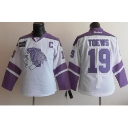 Chicago Blackhawks 19 Jonathan Toews White Women's Fights Cancer Hockey Jersey