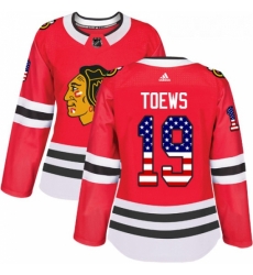 Womens Adidas Chicago Blackhawks 19 Jonathan Toews Authentic Red USA Flag Fashion NHL Jersey 