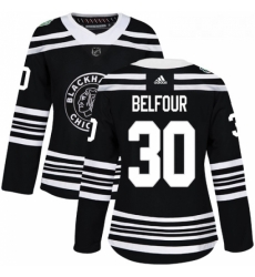 Womens Adidas Chicago Blackhawks 30 ED Belfour Authentic Black 2019 Winter Classic NHL Jersey 