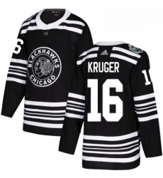 Youth Adidas Chicago Blackhawks 16 Marcus Kruger Authentic Black 2019 Winter Classic NHL Jerse