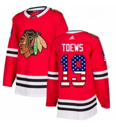 Youth Adidas Chicago Blackhawks 19 Jonathan Toews Authentic Red USA Flag Fashion NHL Jersey 