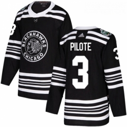 Youth Adidas Chicago Blackhawks 3 Pierre Pilote Authentic Black 2019 Winter Classic NHL Jersey 