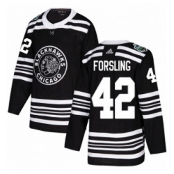 Youth Adidas Chicago Blackhawks 42 Gustav Forsling Authentic Black 2019 Winter Classic NHL Jersey 