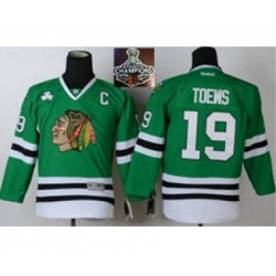 youth nhl jerseys chicago blackhawks #19 toews green[2015 Stanley cup champions][patch C]