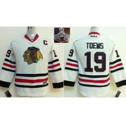 youth nhl jerseys chicago blackhawks #19 toews white[2015 Stanley cup champions]