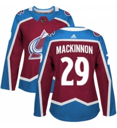 Womens Adidas Colorado Avalanche 29 Nathan MacKinnon Authentic Burgundy Red Home NHL Jersey 