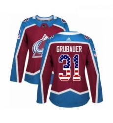 Womens Adidas Colorado Avalanche 31 Philipp Grubauer Authentic Burgundy Red USA Flag Fashion NHL Jersey 