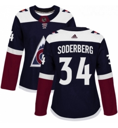 Womens Adidas Colorado Avalanche 34 Carl Soderberg Authentic Navy Blue Alternate NHL Jersey 