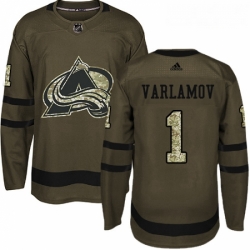 Youth Adidas Colorado Avalanche 1 Semyon Varlamov Premier Green Salute to Service NHL Jersey 