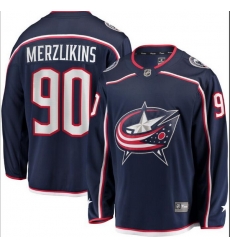 Men Columbus Blue Jackets 90 Elvis Merzlikins Navy Adidas Jersey