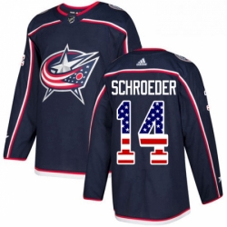 Mens Adidas Columbus Blue Jackets 14 Jordan Schroeder Authentic Navy Blue USA Flag Fashion NHL Jersey 