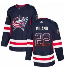 Mens Adidas Columbus Blue Jackets 22 Sonny Milano Authentic Navy Blue Drift Fashion NHL Jersey 