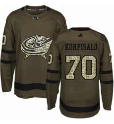 Mens Adidas Columbus Blue Jackets 70 Joonas Korpisalo Premier Green Salute to Service NHL Jersey 