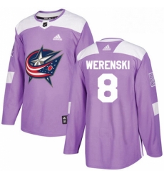 Mens Adidas Columbus Blue Jackets 8 Zach Werenski Authentic Purple Fights Cancer Practice NHL Jersey 