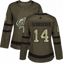 Womens Adidas Columbus Blue Jackets 14 Jordan Schroeder Authentic Green Salute to Service NHL Jersey 