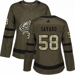 Womens Adidas Columbus Blue Jackets 58 David Savard Authentic Green Salute to Service NHL Jersey 