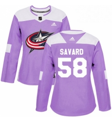 Womens Adidas Columbus Blue Jackets 58 David Savard Authentic Purple Fights Cancer Practice NHL Jersey 