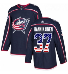 Youth Adidas Columbus Blue Jackets 37 Markus Hannikainen Authentic Navy Blue USA Flag Fashion NHL Jersey 