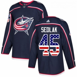 Youth Adidas Columbus Blue Jackets 45 Lukas Sedlak Authentic Navy Blue USA Flag Fashion NHL Jersey 